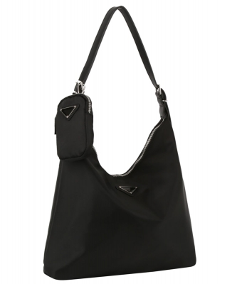 Nylon Triangle Plaque 2-in-1 Shoulder Bag MEV-0013-M BLACK